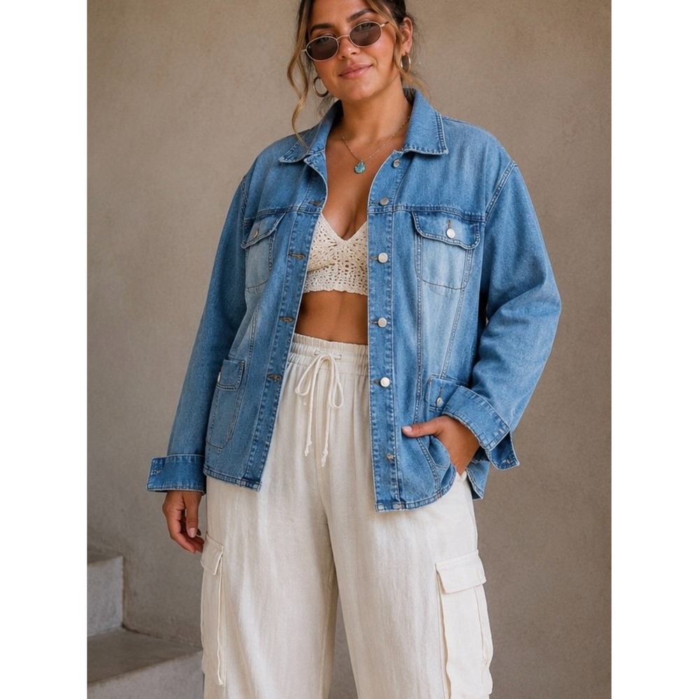 Denim Trucker Jacket 3X Stretch Jean Jacket Light Wash Western Cowgirl Festival